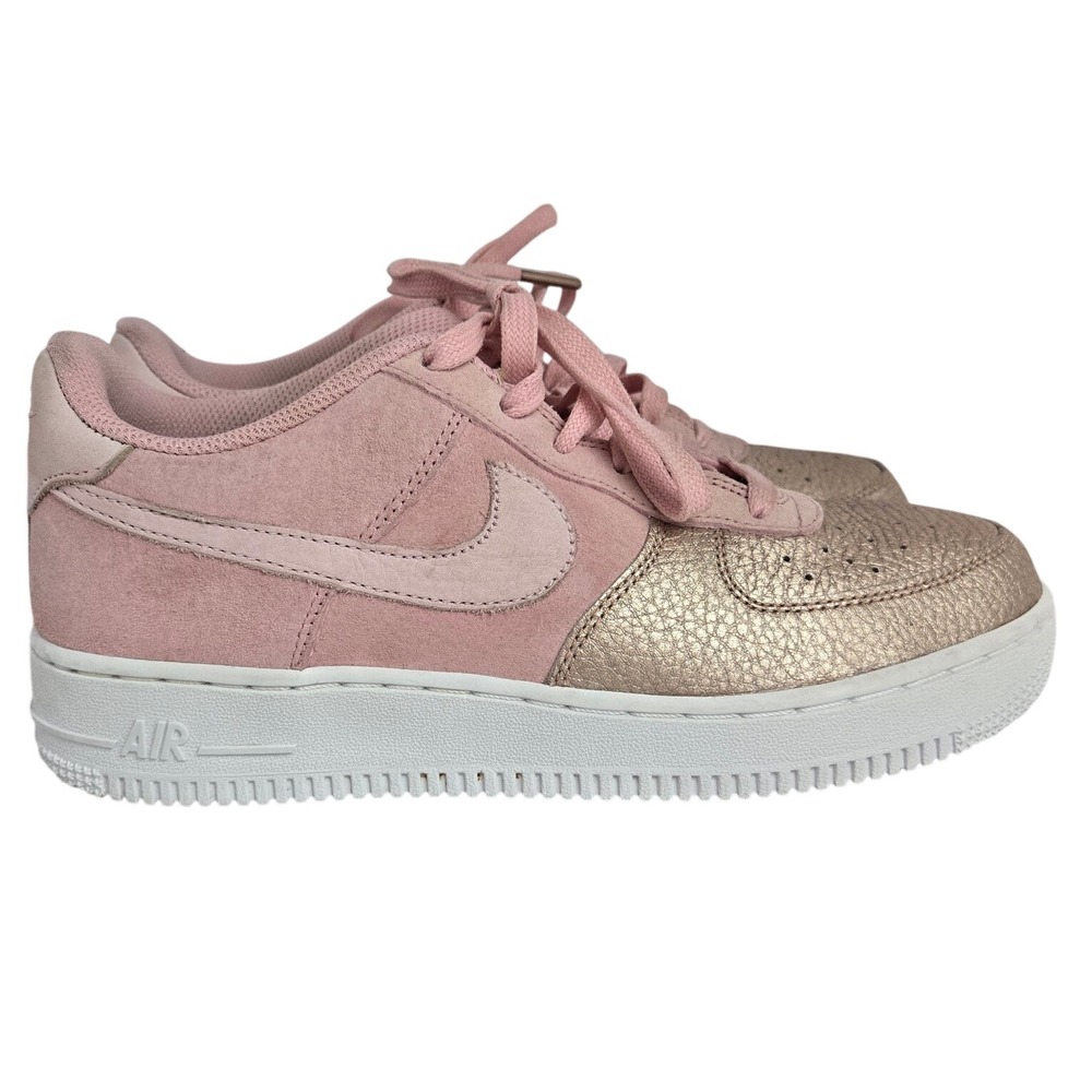 Nike Air Force 1 Low Youth 7Y Pink Gold Metallic Leather Sneakers Girls Shoes